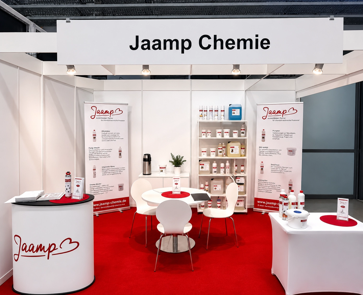 Jaamp Chemie Messestand mit chemisch-technischen Produkten