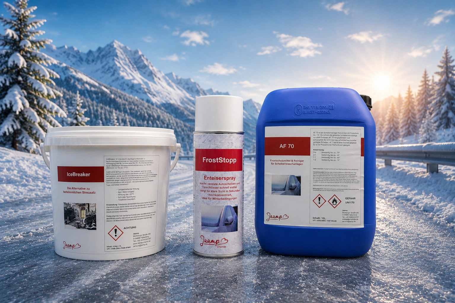 Winterprodukte für Fahrzeuge, Wege und betriebliche Flächen
